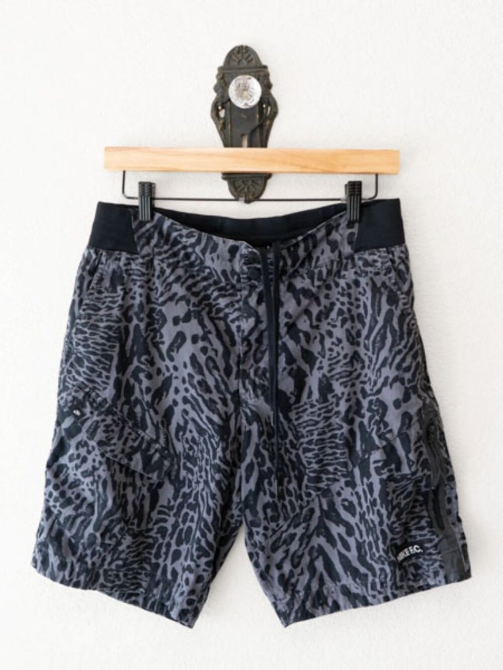Nike F.C. Animal Print Shorts Medium Y2K Soccer Athletic Streetwear Black Gray